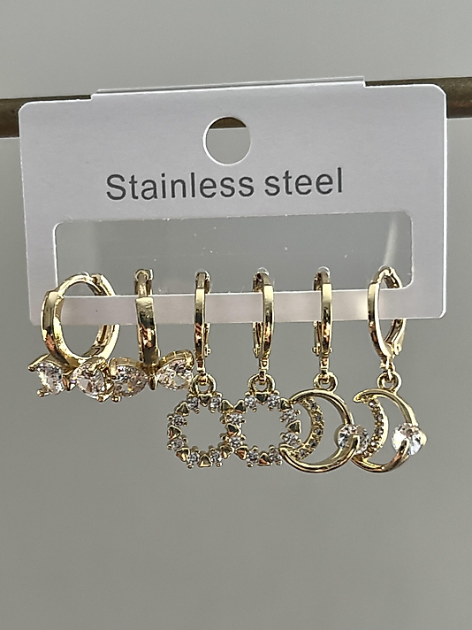 Çelik 6’lı Gold Taşlı Ay Küpe