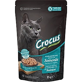 Crocus Tahılsız Kısırlaştırılmış Kedi Somonlu Pouch Jöleli Yaş Mama 85 G