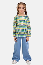 Kız Çocuk 3-8 Yaş Paraşüt Pantolonlu Üçlü Takım