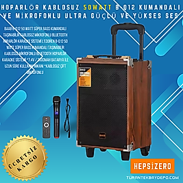 B-Q12 50 Watt Süper Bass Kumandalı Taşınabilir Kablosuz Mikrofonlu Bluetooth Hoparlör Karaoke Sistemi