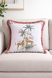 Leopar Desenli Püsküllü Kırlent