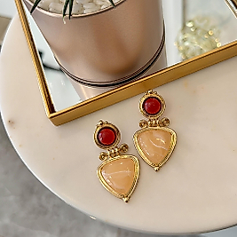 Bordo Taşlı İri Küpe