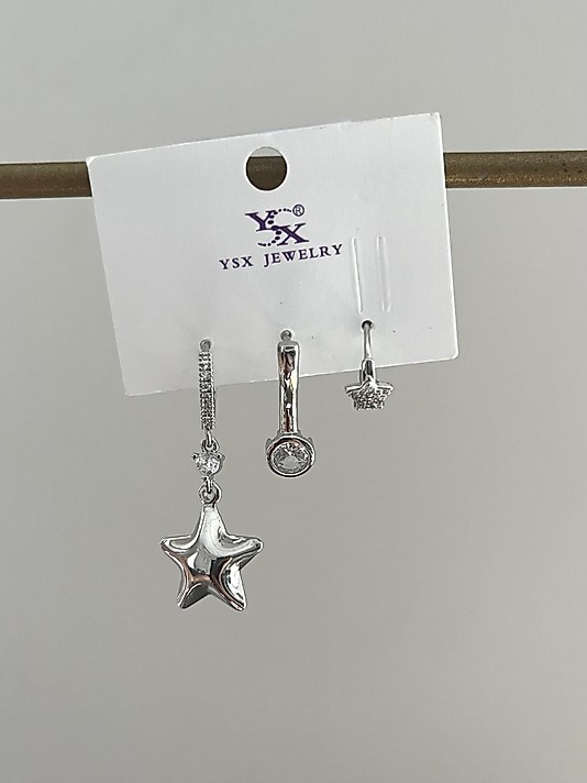 Rodyum Kaplama 3’lü Yıldız Silver Küpe