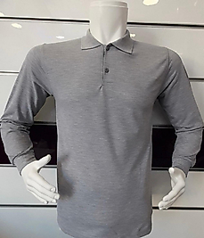 POLO YAKA UZUN KOL T-SHIRT PAMUK PENYE GRİ