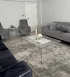 PARLAK KROM TORNALI ORTA SEHPA VE ZİGON ŞEFFAF CAM