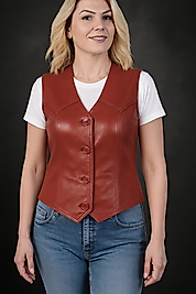 Darla Hakiki Deri Kadın Kırmızı Yelek