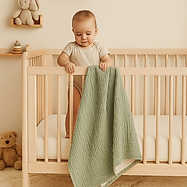 Müslin Bebek Battaniyesi %100 Organik Pamuk Çağla Yeşili Renk 100x120 cm.