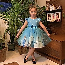Mavi Frozen Temalı Elsa Çocuk Prenses Kostümü, Doğum Günü Ve Parti Elbisesi