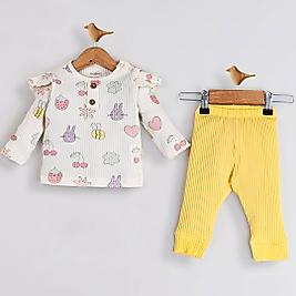 Kız Çocuk Meyve-Hayvan 0-12 Ay Baskılı Alt Üst Takım