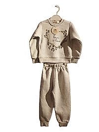 Kışlık Üç İP Şardonlu Kız Çocuk Kalpli Eşofman Takımı