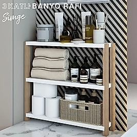 Simge 3 Katlı Ahşap Banyo Rafı / Dekoratif Raf / Çok Amaçlı Kullanım ( Beyaz )