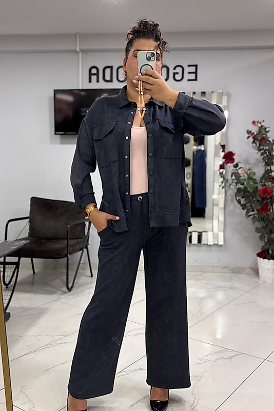 Füme Yıkamalı Gömlek Takım