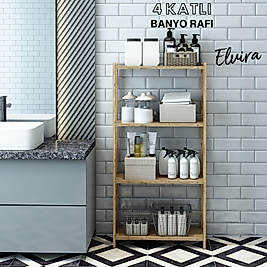 Elvira Ahşap 4 Katlı Banyo Rafı / Dekoratif Raf / Çok Amaçlı Kullanım ( Atlantik Çam )