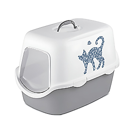 Stefanplast Cathy Grifee Kapalı Beyaz Gri Kedi Tuvaleti (56 x 40 x 40 cm)