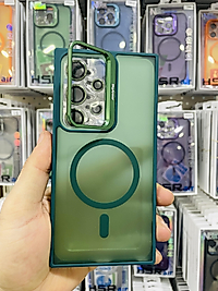 Samsung Galaxy S24 Ultra Magsafe Standlı Kamera Lens Hediyeli Telefon Kılıfı Yeşil