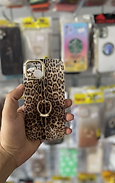 iPhone 13 Yüzüklü Leopar Desenli Telefon Kılıfı