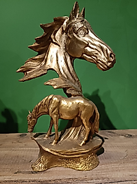 MERCAN MOBİLYA AKSESUAR,Büyüklü küçüklü ikili At,Gold, Polyester Dekoratif  Biblo, hediyelik eşya 30 cm