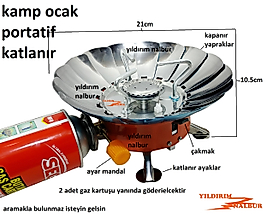 BÜYÜK BOY KAMP OCAĞI PORTATİF KARTUŞ GAZLI PİKNİK YAPRAK OCAK 2 ADET KARTUŞ HEDİYELİ