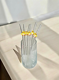 Cam Pipet Şeffaf Penguen Figürlü 6lı Pipet Seti Sarı
