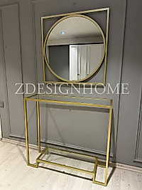 85 Cm Ayna + 100X30X90 Cm Dresuar Gold ( Raf Şeffaf Cam) Takım Zdesignhome