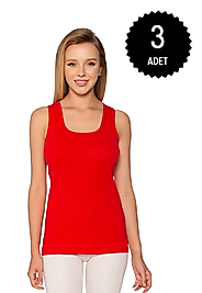Gümüş 4024 Ribana Geniş Askı Düz Biye Atlet Kırmızı 3 lü Paket