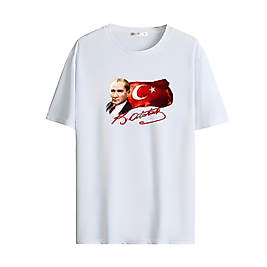 Kırmızı Beyaz Vatan Aşkı Bayrak ve Atatürk Baskılı Oversize Unisex Tişört