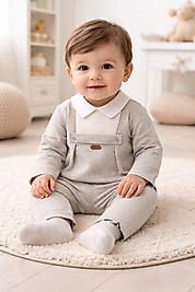 Erkek Bebek 6-36 Ay Bej Şık 2’li Takım (Gömlek Yaka & Pantolon)