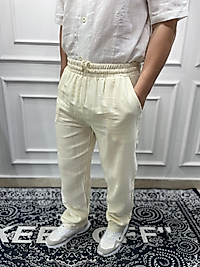 Keten Baggy Jogger Pantolon Kırık Bej- Wng