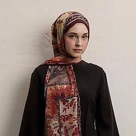 Freshscarfs Carına Desen Krep İpek Şal Kiremit