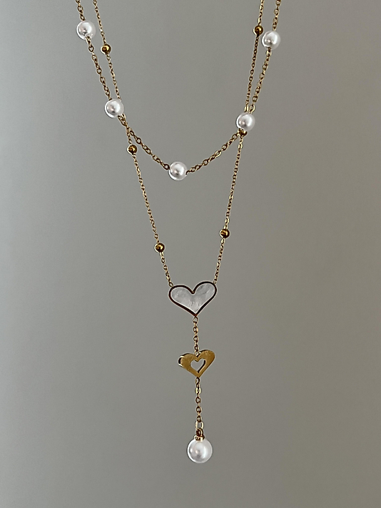 Çelik 2’li Sallantılı Kalp Dekolte Kolye