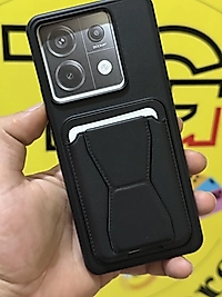 Redmi Note 13 Pro 5G Kartlıklı Standlı Siyah Deri Telefon Kılıfı