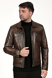 Mbappe Hakiki Deri Erkek Kestane Karartma Ceket