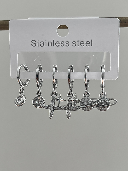 Çelik 6’lı Silver Gezegen-Yıldız Küpe