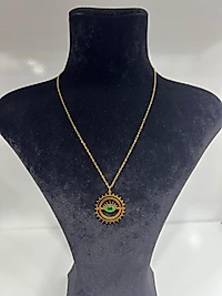 Göz model yeşil taş detay çelik kolye