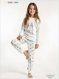 Kedi Ve Kalp Desenli Kız Çocuk Pijama Takımı 4070