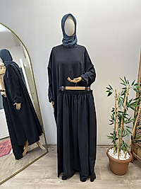 Antrasit Kupra - Etekli Cilbab Takım