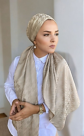 İpeksi Jakarlı Kazayağı Şal Bej