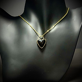 Siyah Obsidyen Taşı Kalp Model Çelik Kolye