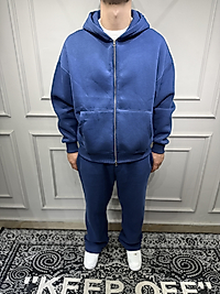 Fermuarlı Baggy Basic Eşofman Takım - Mavi