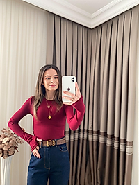 BİSİKLET YAKA PARMAK GEÇMELİ MODAL KUMAŞ BASİC BLUZ BORDO