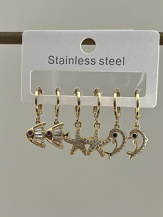 Çelik 6’lı Gold Deniz Yıldızı-Balık Küpe