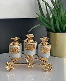 ÜÇLÜ MİNİ PORSELEN BAHARATLIK GOLD