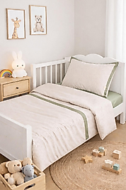 %100 Pamuk Yeşil Biyeli Nevresim Takımı