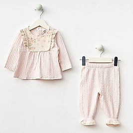 Kız Bebek 0-12 Ay Çiçek Yaka İkili Takım