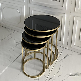 Oliva Zigon Sehpa - Gold (Siyah Camlı)