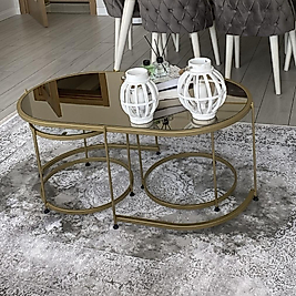 MAT GOLD ELİPS 2+1 ORTA SEHPA ÜST BRONZ AYNA ALT ŞEFAF CAM