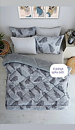 Çift kişilik uyku seti gri tüy düz çarşaf