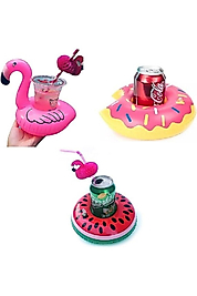 3 Adet Yüzme Havuzu Şişme Içecek Tutucu, Şişme Bardak Tutucu,  Float bar- Karpuz, donat, Flamingo