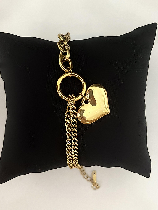 Çelik Kalpli Çift Zincir Bileklik