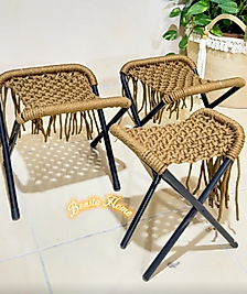 3 lü Makrome Tabure Seti